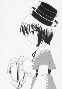 Rating: Safe Score: 0 Tags: 1girl blush eyebrows_visible_through_hair frills from_side greyscale hat image long_sleeves monochrome short_hair solo souseiseki striped striped_background upper_body vertical_stripes User: admin