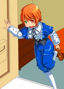 Rating: Safe Score: 0 Tags: 1girl brown_footwear frills green_eyes heterochromia image long_sleeves open_mouth orange_hair pants pantyhose red_eyes shoes short_hair solo souseiseki standing white_legwear User: admin