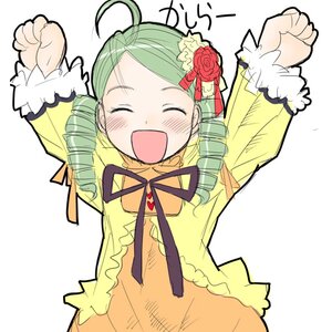 Rating: Safe Score: 0 Tags: 1girl :d ahoge blush closed_eyes dress drill_hair flower green_hair hair_ornament image kanaria long_sleeves open_mouth ribbon rose simple_background smile solo twin_drills white_background User: admin