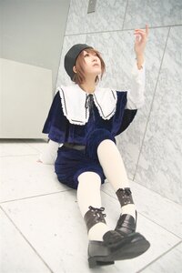 Rating: Safe Score: 0 Tags: 1girl against_wall black_footwear blue_eyes hat shoes short_hair sitting solo souseiseki tile_floor tile_wall tiles wall User: admin