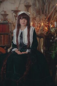 Rating: Safe Score: 0 Tags: 1girl bangs black_dress blue_eyes blunt_bangs dress indoors lips long_hair long_sleeves looking_at_viewer own_hands_together sitting solo suiseiseki User: admin
