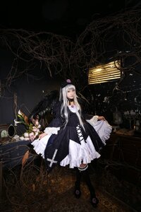 Rating: Safe Score: 0 Tags: 1girl dress flower frills gothic_lolita hat lolita_fashion long_hair rose silver_hair solo suigintou User: admin