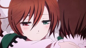 Rating: Safe Score: 0 Tags: 1boy 1girl blush brown_hair close-up frills hug image long_sleeves red_eyes solo suiseiseki tears User: admin