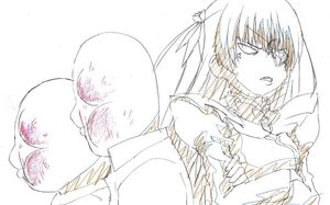 Rating: Safe Score: 0 Tags: 1boy 1girl barasuishou blood hair_ribbon image injury long_hair long_sleeves monochrome ribbon solo teeth torn_clothes upper_body User: admin