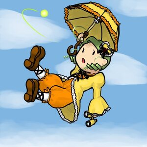 Rating: Safe Score: 0 Tags: 1girl dress frills full_body green_hair holding holding_umbrella image kanaria long_sleeves parasol solo umbrella wide_sleeves User: admin