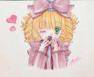 Rating: Safe Score: 0 Tags: 1girl artist_name blonde_hair bow covering_mouth dated dress drill_hair green_eyes hair_bow heart hina_ichigo hinaichigo image long_sleeves one_eye_closed pink_bow short_hair signature solo traditional_media User: admin
