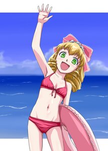 Rating: Safe Score: 0 Tags: 1girl :d armpits beach bikini blonde_hair bow cloud day drill_hair front-tie_top green_eyes hair_bow hina_ichigo hinaichigo image innertube navel ocean open_mouth outdoors pink_bow sky smile solo swimsuit water waving User: admin