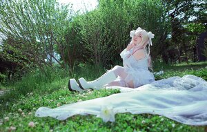 Rating: Safe Score: 0 Tags: 1girl animal bare_shoulders boots dress flower grass high_heel_boots high_heels kirakishou long_hair outdoors sitting solo very_long_hair white_dress white_footwear white_hair User: admin