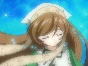 Rating: Safe Score: 0 Tags: 1girl apron black_ribbon brown_hair closed_eyes closed_mouth dress frills hat head_scarf image long_hair long_sleeves sky solo suiseiseki User: admin