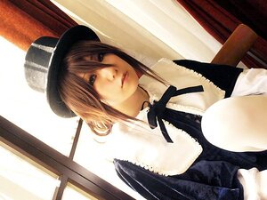 Rating: Safe Score: 0 Tags: 1girl black_eyes brown_hair curtains fur_trim hair_between_eyes hat indoors lips realistic ribbon sitting solo souseiseki window User: admin