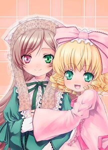 Rating: Safe Score: 0 Tags: 2girls blonde_hair blush bow brown_hair commentary_request dress drill_hair frills green_eyes hair_bow heterochromia hina_ichigo hinaichigo hug image long_hair long_sleeves looking_at_viewer multiple_girls open_mouth pair pink_bow pokomi red_eyes ribbon rozen_maiden short_hair siblings sisters smile suiseiseki twins wide_sleeves User: admin