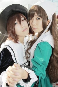 Rating: Safe Score: 0 Tags: 2girls 91076 brown_hair dress green_eyes hat holding_hands interlocked_fingers lips long_hair long_sleeves looking_at_viewer multiple_cosplay multiple_girls short_hair sisters smile souseiseki suiseiseki tagme twins User: admin