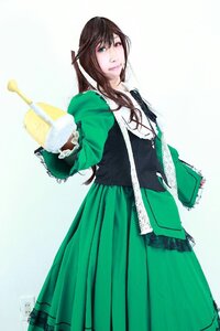 Rating: Safe Score: 0 Tags: 1girl brown_hair green_dress green_eyes heterochromia jacket lips long_hair pantyhose skirt solo suiseiseki User: admin