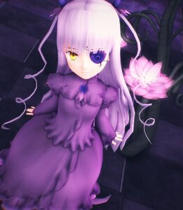 Rating: Safe Score: 0 Tags: 1girl barasuishou dress flower frills hair_ribbon image long_hair long_sleeves looking_at_viewer purple_dress ribbon silver_hair solo standing very_long_hair yellow_eyes User: admin