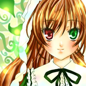 Rating: Safe Score: 0 Tags: 1girl black_neckwear black_ribbon blush brown_hair closed_mouth eyebrows_visible_through_hair frills green_eyes image long_hair looking_at_viewer neck_ribbon portrait red_eyes ribbon smile solo suiseiseki User: admin