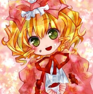 Rating: Safe Score: 0 Tags: 1girl blonde_hair blurry bow cup dress drill_hair food food_on_face green_eyes hat hina_ichigo hinaichigo image long_sleeves looking_at_viewer open_mouth outdoors ribbon short_hair smile solo teacup upper_body User: admin