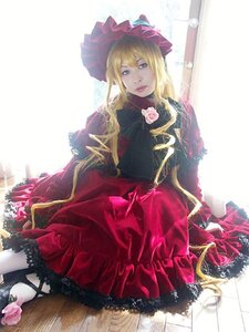 Rating: Safe Score: 0 Tags: 1girl blonde_hair blue_eyes bonnet dress flower frills hat long_hair long_sleeves looking_at_viewer pink_flower pink_rose red_dress rose shinku sitting solo User: admin