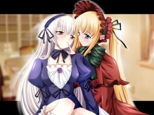 Rating: Safe Score: 0 Tags: 2girls blonde_hair blue_eyes blush bonnet dress finger_to_mouth frills hairband image long_hair long_sleeves multiple_girls pair puffy_sleeves red_eyes ribbon shinku silver_hair sitting suigintou very_long_hair yuri User: admin