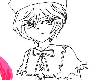 Rating: Safe Score: 0 Tags: 1girl capelet closed_mouth eyebrows_visible_through_hair greyscale hair_between_eyes hat image looking_at_viewer monochrome neck_ribbon ribbon short_hair solo souseiseki striped upper_body white_background User: admin