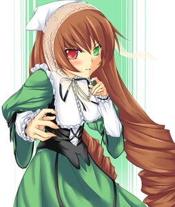 Rating: Safe Score: 0 Tags: 1girl bangs blush brown_hair buresu corset dress drill_hair frills green_dress green_eyes hat heterochromia image lolita_fashion long_hair long_sleeves looking_at_viewer photoshop_(medium) red_eyes rozen_maiden solo striped_background suiseiseki twin_drills twintails very_long_hair white_background User: admin