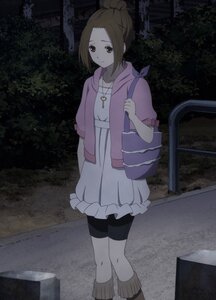 Rating: Safe Score: 0 Tags: 1girl bag bike_shorts brown_eyes brown_hair hair_bun handbag human jewelry necklace night outdoors saitou screenshot shorts shoulder_bag solo standing User: admin