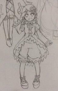 Rating: Safe Score: 0 Tags: 1girl :d auto_tagged bloomers dress full_body greyscale image kanaria long_sleeves monochrome open_mouth puffy_sleeves shoes short_hair sketch smile solo standing traditional_media underwear User: admin