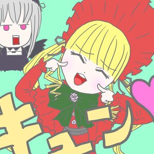 Rating: Safe Score: 0 Tags: 2girls blonde_hair blush bonnet closed_eyes hat image long_hair long_sleeves multiple_girls open_mouth pair pointing shinku silver_hair smile suigintou User: admin
