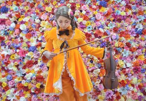 Rating: Safe Score: 0 Tags: 1girl closed_eyes dress flower grey_hair hair_ornament kanaria orange_dress orange_flower red_flower rose sitting solo traditional_media yellow_dress yellow_flower yellow_rose User: admin