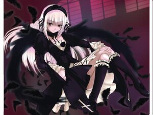 Rating: Safe Score: 0 Tags: 1girl artist_request black_feathers black_footwear black_wings boots chair crossed_legs detached_collar dress flower frilled_sleeves frills hairband image knee_boots leg_garter lolita_hairband long_hair long_sleeves looking_at_viewer rose rozen_maiden silver_hair sitting smile solo suigintou very_long_hair wings User: admin