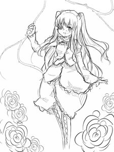 Rating: Safe Score: 0 Tags: 1girl dress flower greyscale image kirakishou long_hair long_sleeves looking_at_viewer monochrome rose solo thorns two_side_up very_long_hair User: admin
