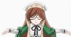 Rating: Safe Score: 0 Tags: 1girl black_ribbon brown_hair closed_eyes closed_mouth dress facing_viewer green_dress image long_hair long_sleeves neck_ribbon outstretched_arms ribbon simple_background solo striped suiseiseki upper_body v-shaped_eyebrows white_background User: admin