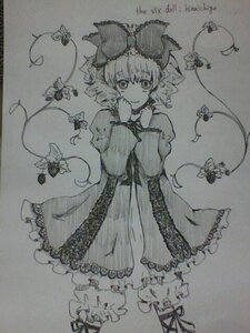 Rating: Safe Score: 0 Tags: 1girl bow hair_bow hinaichigo image kaenbyou_rin long_sleeves looking_at_viewer monochrome short_hair smile solo tail traditional_media User: admin