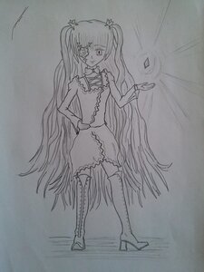 Rating: Safe Score: 0 Tags: 1girl boots dress greyscale hair_ornament hand_on_hip hatsune_miku image kirakishou long_hair monochrome sleeveless solo standing star_(symbol) thigh_boots thighhighs traditional_media twintails very_long_hair zettai_ryouiki User: admin