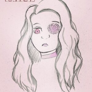 Rating: Safe Score: 0 Tags: 1girl artist_name barasuishou black_choker choker flower image long_hair looking_at_viewer parted_lips photo pink_background pink_eyes pink_flower portrait signature solo traditional_media User: admin