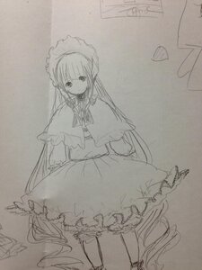 Rating: Safe Score: 0 Tags: 1girl bangs blush capelet dress frills image long_hair long_sleeves looking_at_viewer monochrome photo shinku sketch solo traditional_media very_long_hair User: admin