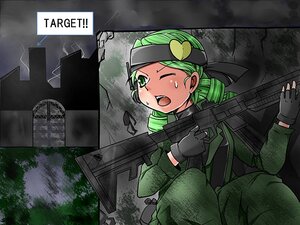 Rating: Safe Score: 0 Tags: 1girl assault_rifle gloves green_eyes green_hair gun hat image kanaria military military_uniform one_eye_closed rifle solo uniform weapon User: admin