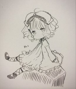 Rating: Safe Score: 0 Tags: 1girl animal_ears auto_tagged bangs blush bow brown_background closed_mouth dress eyebrows_visible_through_hair full_body hinaichigo image long_sleeves looking_at_viewer monochrome sleeves_past_fingers sleeves_past_wrists solo standing traditional_media User: admin