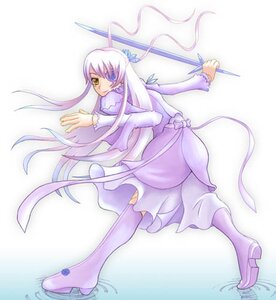Rating: Safe Score: 0 Tags: 1girl barasuishou boots dress fighting_stance frills full_body hair_ornament holding image long_hair long_sleeves looking_back solo striped vertical_stripes weapon yellow_eyes User: admin