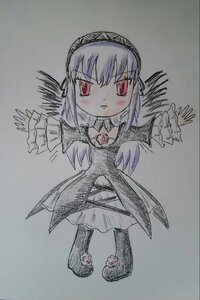 Rating: Safe Score: 0 Tags: 1girl blush dress frills image long_hair long_sleeves looking_at_viewer outstretched_arms photo rose simple_background solo suigintou traditional_media wings User: admin