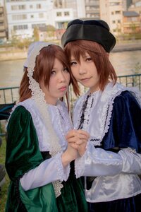 Rating: Safe Score: 0 Tags: 2girls blurry brown_hair depth_of_field dress green_dress hat holding_hands indoors interlocked_fingers long_hair looking_at_viewer multiple_cosplay multiple_girls short_hair sisters souseiseki suiseiseki tagme twins User: admin