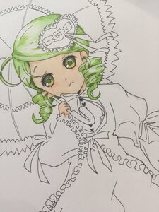 Rating: Safe Score: 0 Tags: 1girl ahoge dress drill_hair frills green_eyes green_hair image kanaria long_sleeves looking_at_viewer photo solo traditional_media twin_drills umbrella User: admin