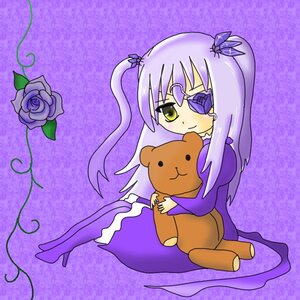 Rating: Safe Score: 0 Tags: 1girl barasuishou boots eyepatch flower image long_hair purple_background purple_dress purple_flower purple_footwear purple_rose purple_theme rose sitting solo stuffed_animal teddy_bear yellow_eyes User: admin