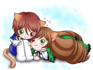 Rating: Safe Score: 0 Tags: 2girls animal_ears blush brown_hair cat_ears chibi dress green_eyes heterochromia image kemonomimi_mode long_hair long_sleeves multiple_girls pair red_eyes short_hair siblings sisters smile souseiseki suiseiseki tail twins User: admin