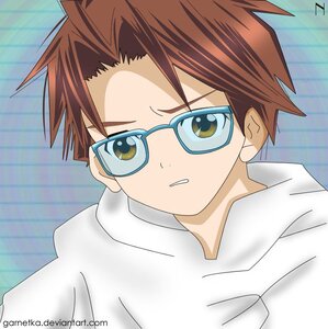 Rating: Safe Score: 0 Tags: 1boy artist_name brown_hair glasses human image looking_at_viewer sakurada_jun shirt solo striped white_shirt User: admin