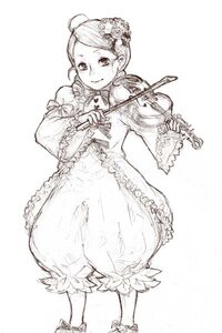 Rating: Safe Score: 0 Tags: 1girl auto_tagged dress drill_hair flower frills full_body greyscale hair_ornament holding image kanaria long_sleeves looking_at_viewer monochrome smile solo standing white_background User: admin
