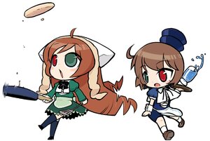 Rating: Safe Score: 0 Tags: ... 1girl blue_dress brown_hair chibi dress green_eyes hat head_scarf heterochromia image long_sleeves open_mouth pair red_eyes souseiseki spoken_ellipsis suiseiseki watering_can white_background User: admin