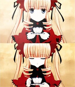 Rating: Safe Score: 0 Tags: 2girls blonde_hair blue_eyes bonnet bow closed_eyes cup dress drill_hair flower image long_hair long_sleeves looking_at_viewer multiple_girls pink_bow ribbon rose saucer shinku sidelocks solo tea teacup twin_drills twintails yellow_background User: admin
