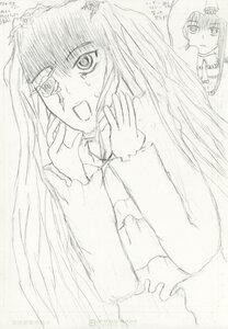Rating: Safe Score: 0 Tags: 1girl dress greyscale image kirakishou long_hair long_sleeves looking_at_viewer monochrome open_mouth shinku simple_background solo suigintou upper_body very_long_hair white_background User: admin