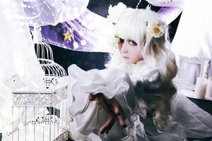 Rating: Safe Score: 0 Tags: 1girl animal_ears curtains dress flower frills hair_ornament kirakishou lips long_hair solo star_(symbol) white_hair User: admin