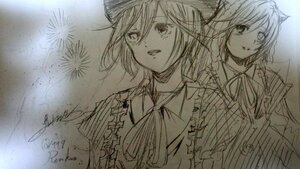 Rating: Safe Score: 0 Tags: 2girls auto_tagged braid fireworks hat image izayoi_sakuya long_hair monochrome multiple_girls open_mouth pair short_hair sketch smile souseiseki suiseiseki User: admin